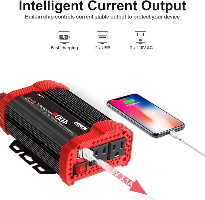 400W Car Power Inverter, DC 12V to 110V AC Converter