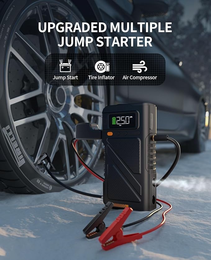 8000A Jump Starter with Air Inflator & Deflator Compressor, 9-in-1 Portab...