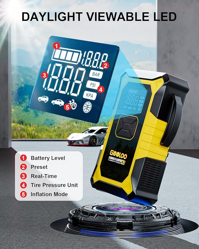 GOOLOO A3 Jump Starter with Air Compressor, 3000A Portable Car Battery Jumper