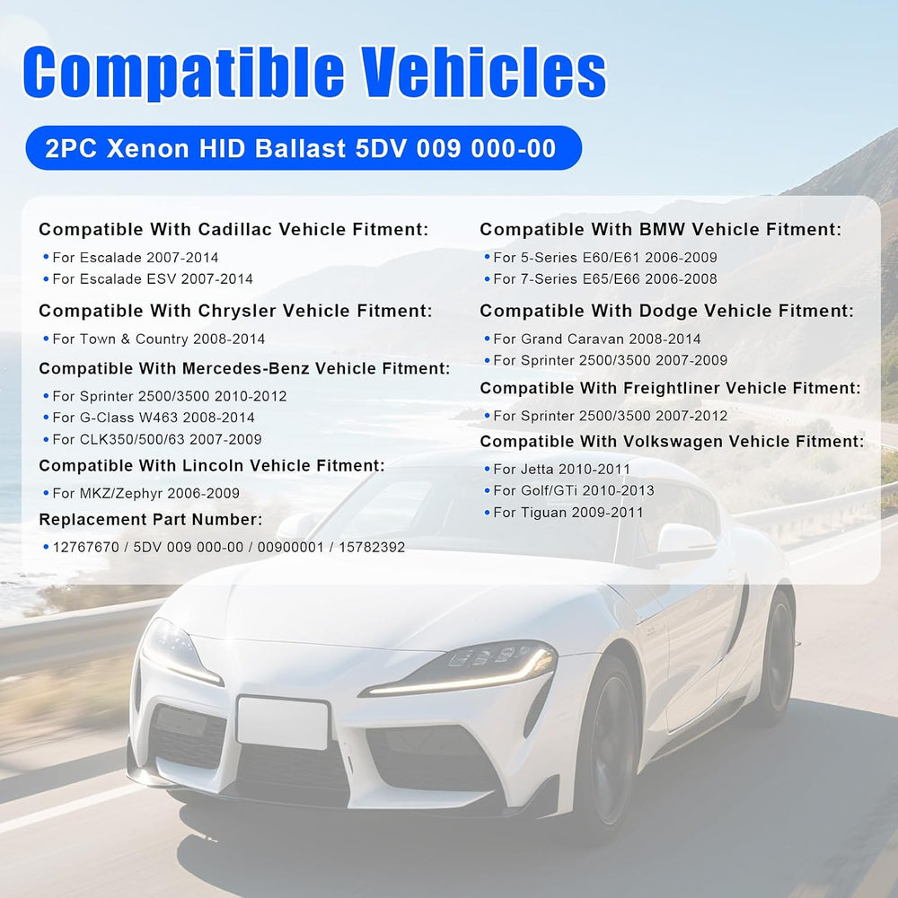 2 Pcs Xenon HID Headlight Ballast Control Unit 5DV 009 000-00 15782392 Compat...
