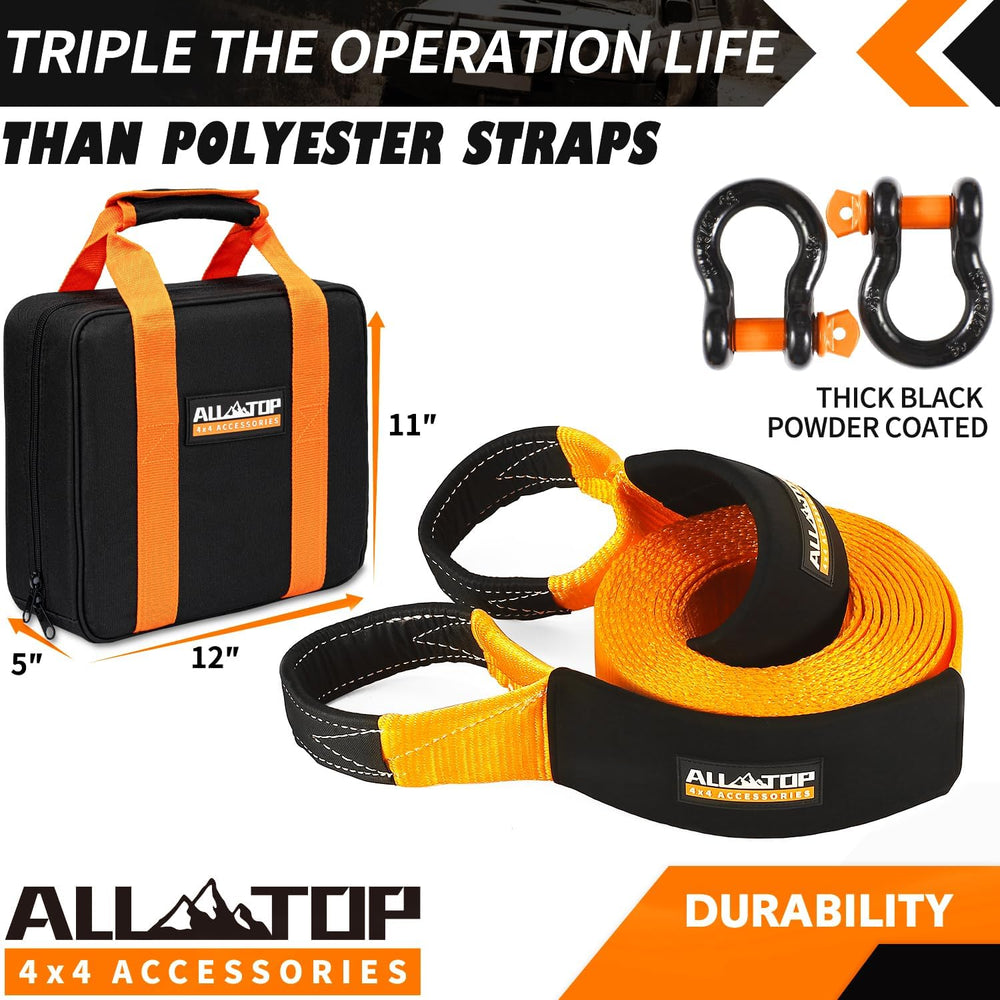ALL-TOP Heavy Duty Tow Strap Recovery Strap Kit : 3 inch x 30 ft (35,000 lbs)...