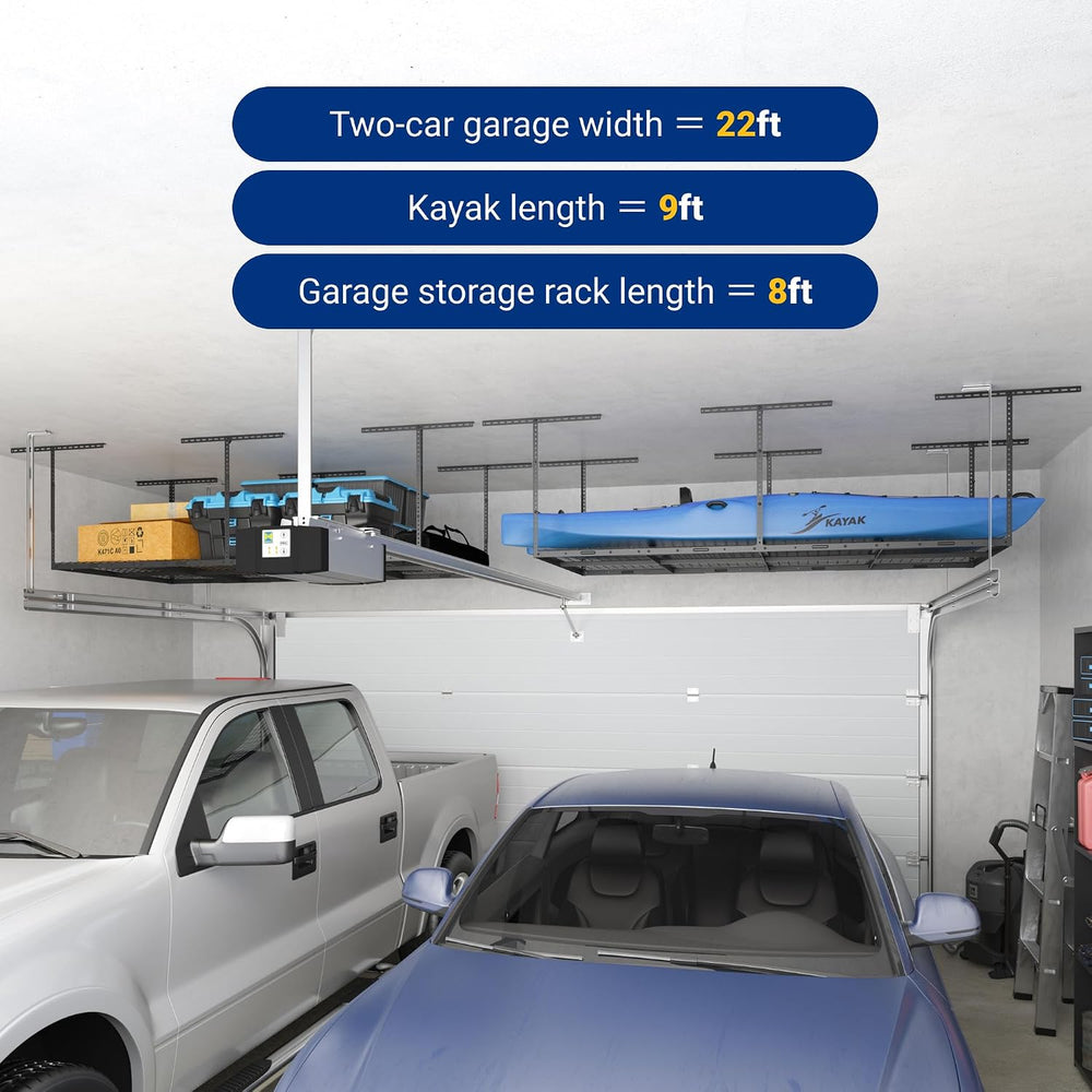 FLEXIMOUNTS 4x8 Overhead Garage Ceiling Storage Rack Adjustable, Hammertone