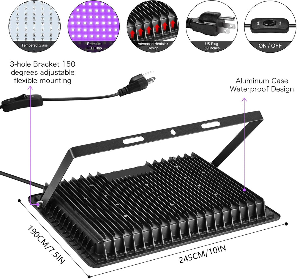 XYCN 4 Pack 150W LED Flood Black Lights,395nm to 405nm UV Outdoor Flood High ...