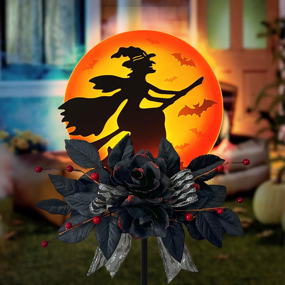 WAIU Solar Witch Scene Garden Stake Lights, Spooky Outdoor Yard Sign for Hall...