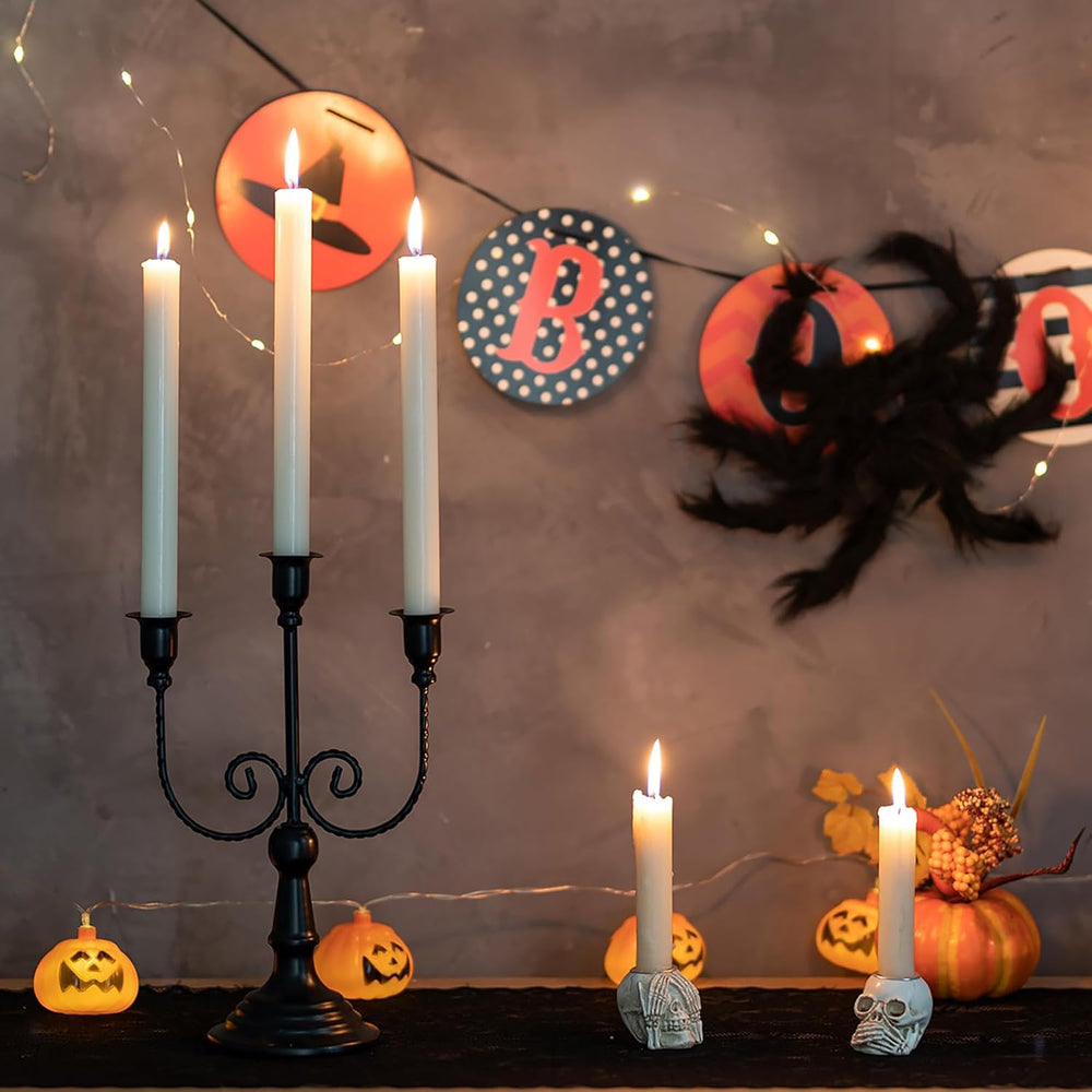 Romadedi Halloween Candelabra, Black 3-Arm Candle Holders Bulk, Set of 6