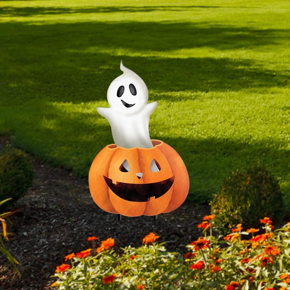Briarwood Lane Halloween Pumpkin and Ghost Metal Yard Art 30x13 for Halloween...