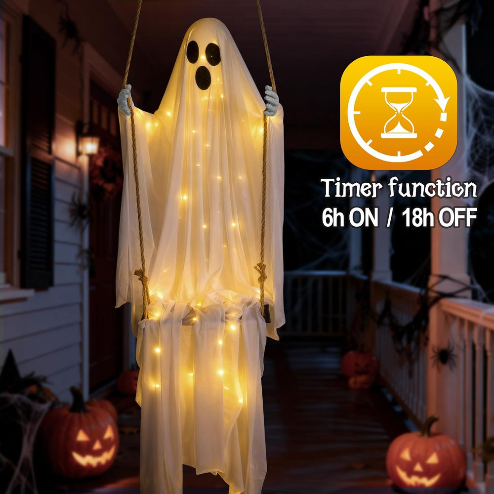 Halloween Decorations Outdoor,4.8FT Hanging Swing Ghost for Yard and Porch