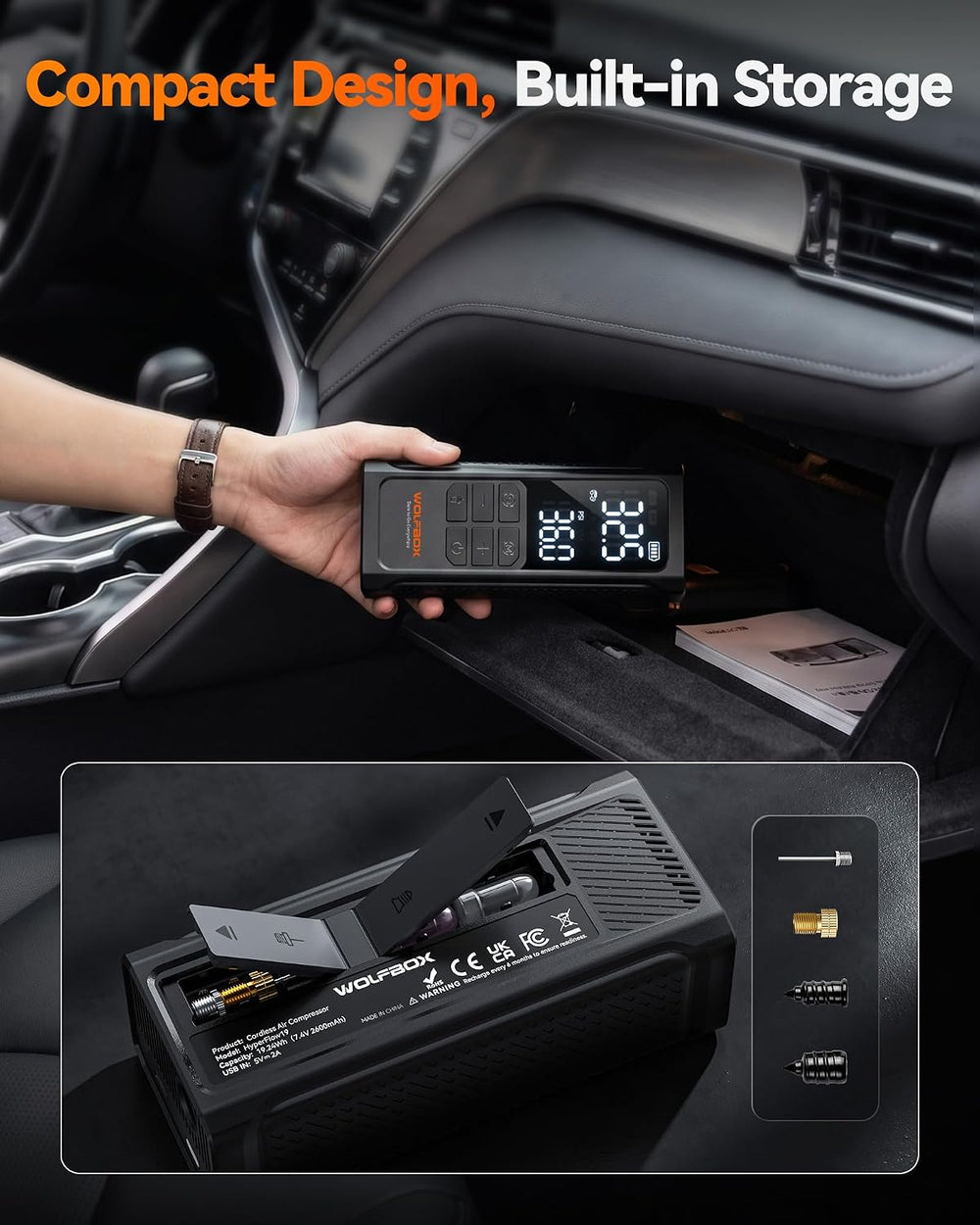 WOLFBOX HyperFlow19 Tire Inflator Portable Air Compressor, Cordless Air Pump ...