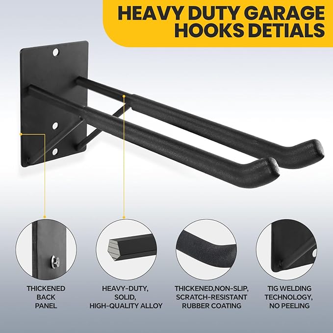 14" Large Heavy Duty Garage Hooks, Utility Wall Mount Hangers (4-Pack)