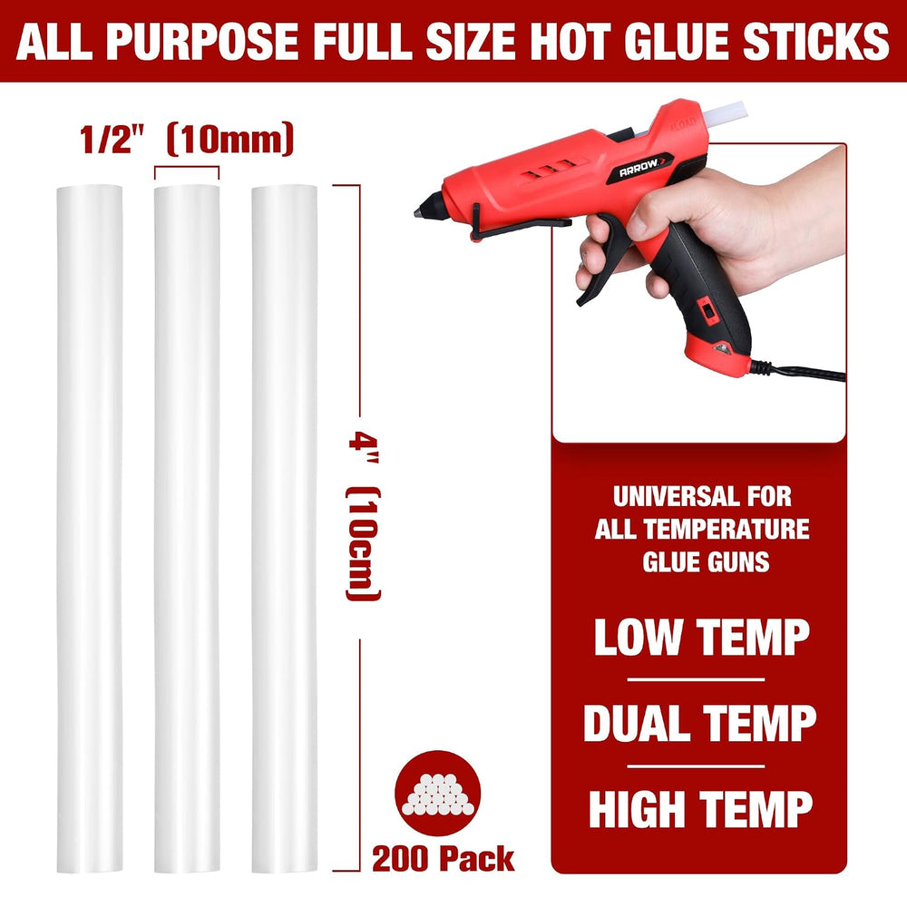 Arrow Full Size Hot Glue Sticks, 200 Pack Clear Glue Gun Sticks