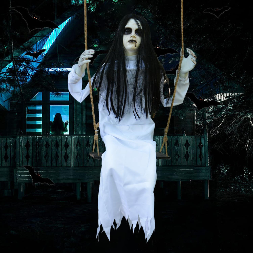 PARTYGEARS Halloween Decorations Props Hanging Swinging Girl with Creepy Expr...