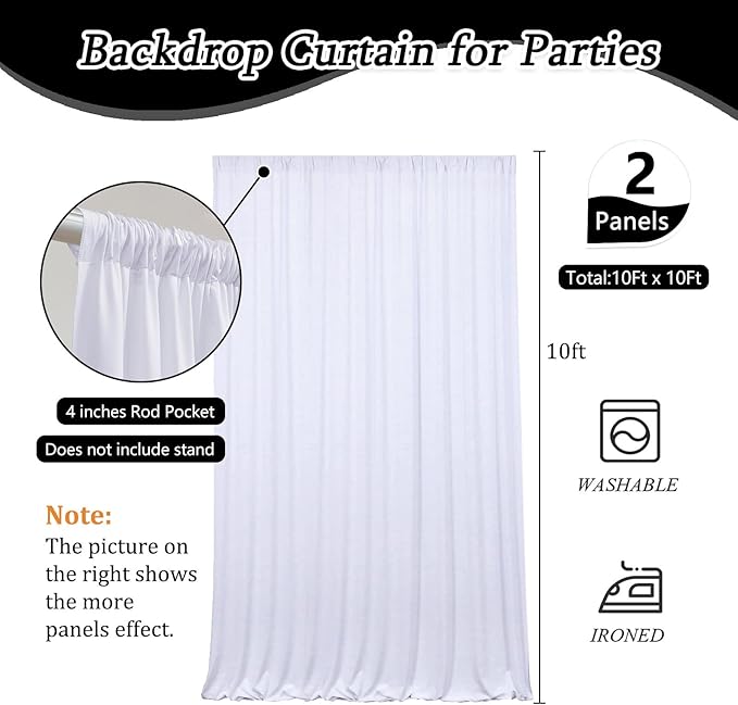 10 x 10 Feet White Backdrop Curtain for Partie, Background Curtains for Photo...
