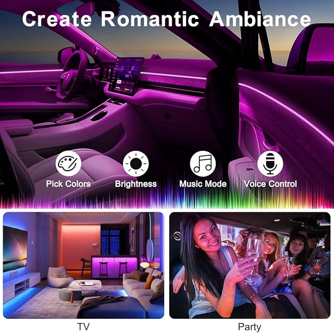 Car LED Strip Lights, LEDCARE 9 in 1 RGB Car Interior Lights