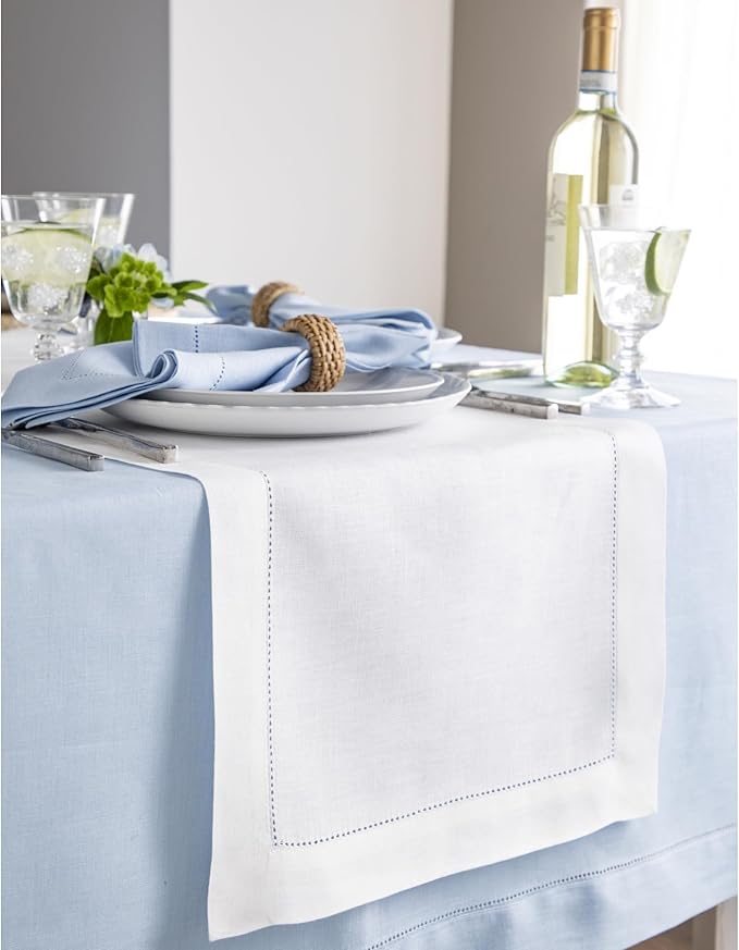 Solino Home Linen White Table Runner 108 Inches Long - 100% Pure Linen 14 x 1...