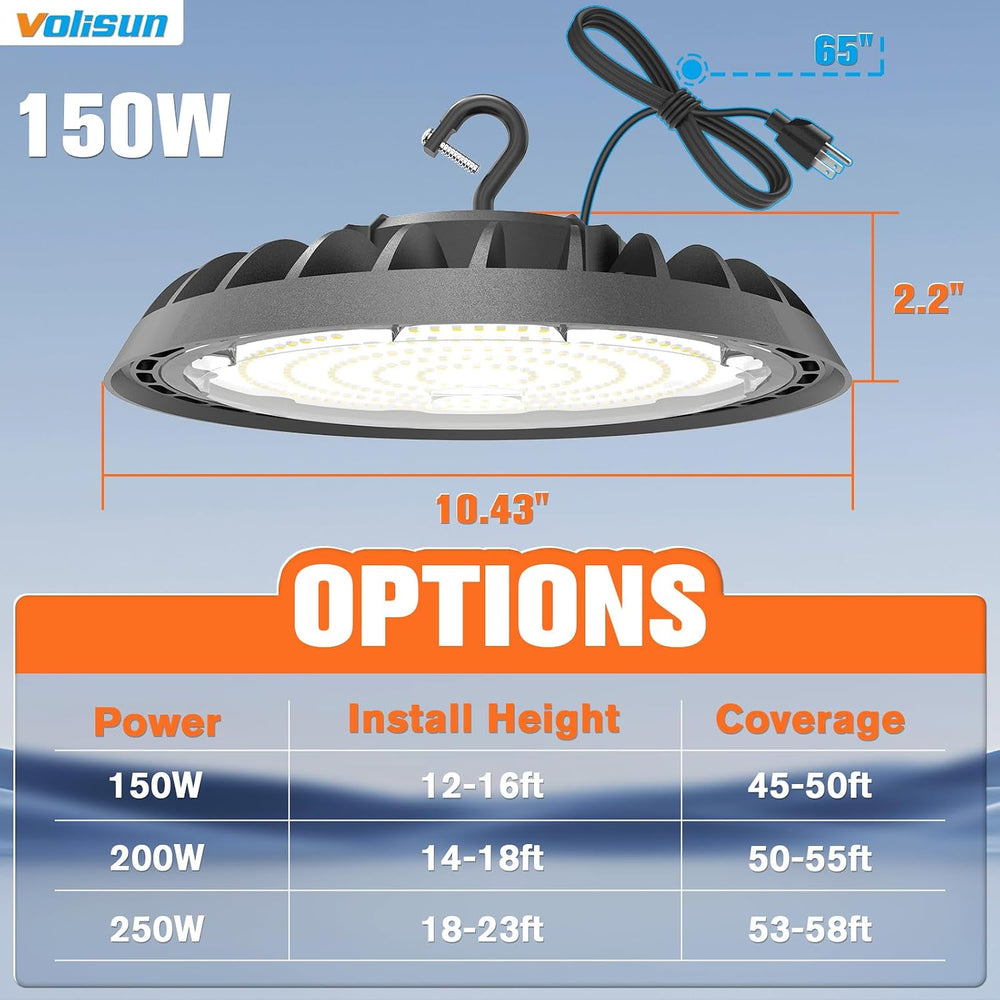 VOLISUN 10 Pack UFO Led High Bay Light 22,500LM, 150W, 5000K Daylight, 100-27...
