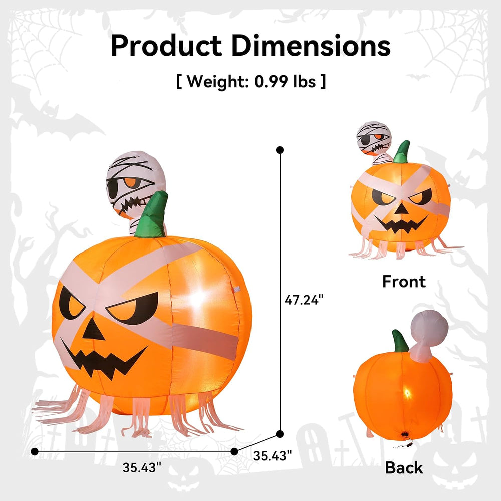 4FT Halloween Inflatables Pumpkin with Mummy Outdoor Decorations with Built-i...