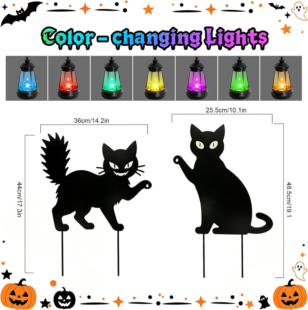 Black Cat Halloween Decorations Outdoor, Solar Hanging Lantern Garden Decor