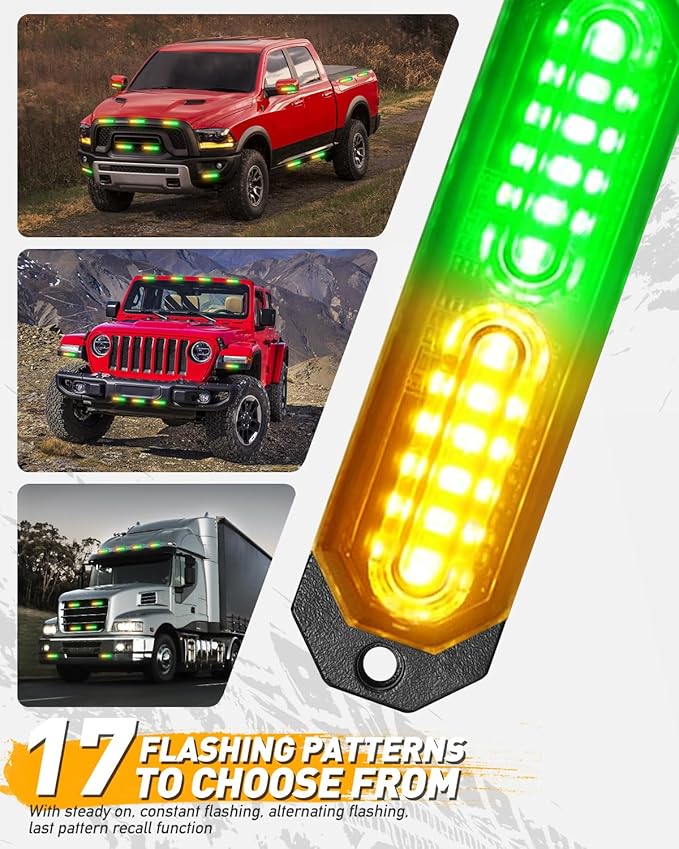 HLauto 1200T Emergency Strobe Grille Lights: 8pcs 12 LED Sync Feature Safety
