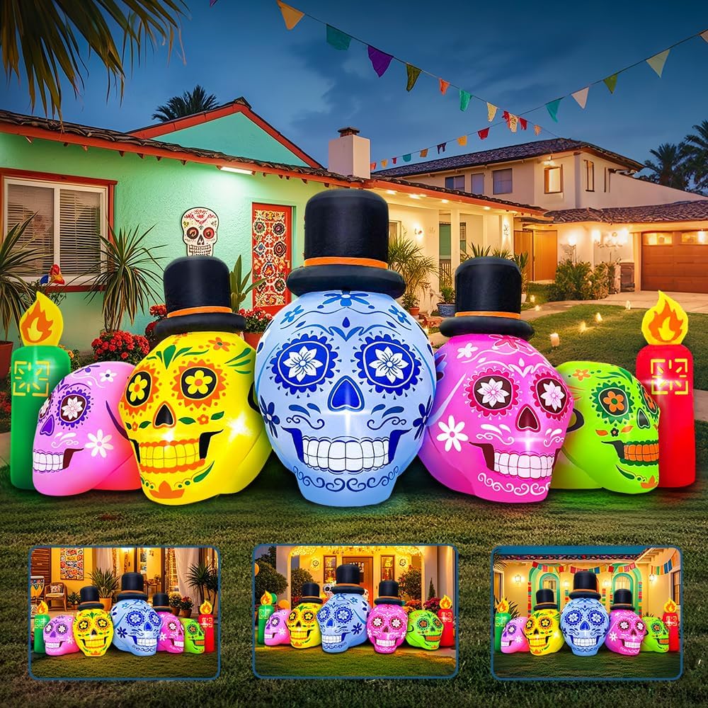 7FT Halloween Inflatable Blow Up Decorations, Dia de Los Muertos Decorations,...