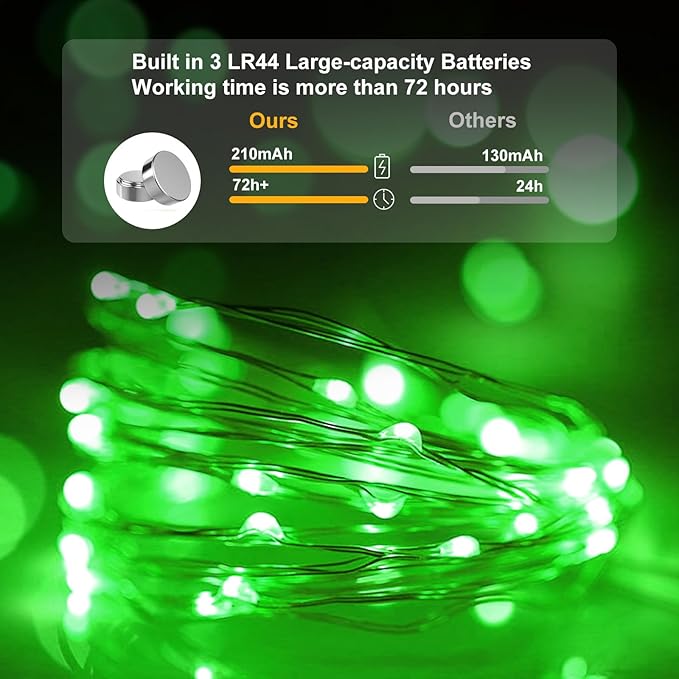 pozzolanas 50 Pack Green Battery Operated String Lights - 7ft Waterproof Fair...
