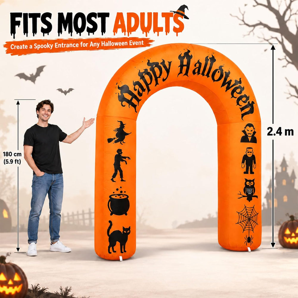 8FT Halloween Inflatable Arch with LED Lights, Orange, Happy Halloween Archwa...
