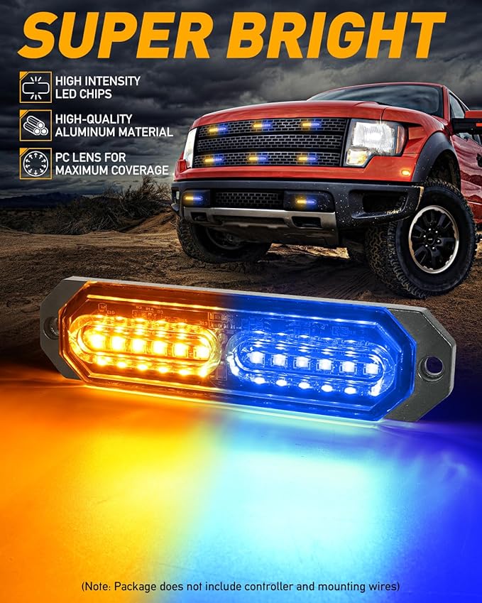 HLauto 1200T Emergency Strobe Grille Lights: 8pcs 12 LED Sync Feature Safety