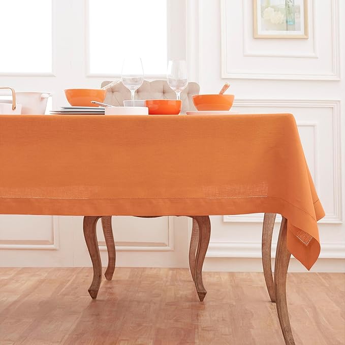 Solino Home Linen Tablecloth 60 x 90 Inch - Classic Hemstitch 100% Pure Linen...