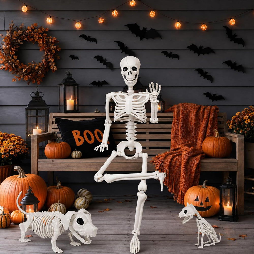 36" Halloween Skeleton Decorations - 3FT Posable Skeleton with Dog &...