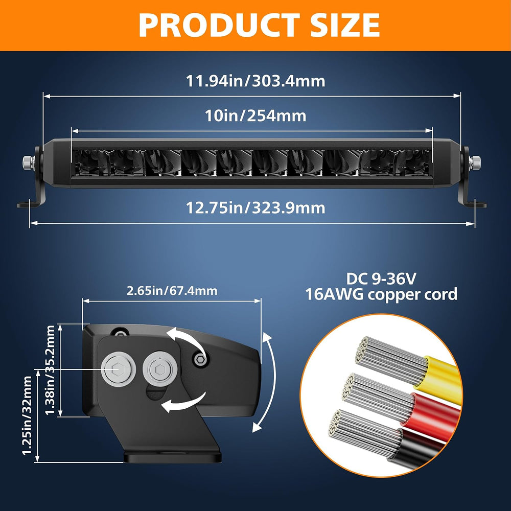White Amber LED Light Bar 12”100W Slim Off Road Auxiliary Light
