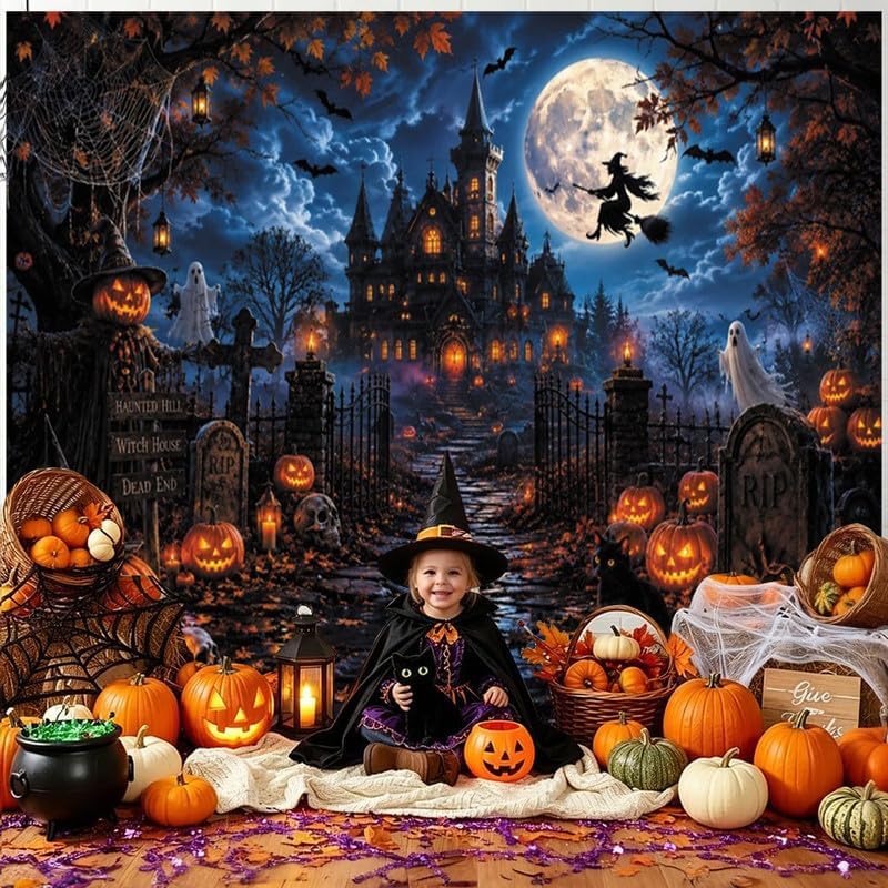 Halloween Backdrop 10x8ft Spooky Castle Full Moon Photography Background