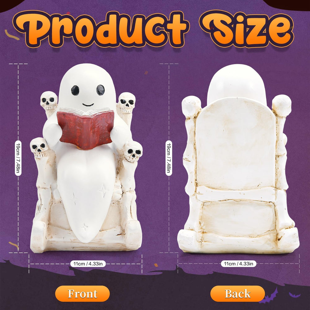 Solar Halloween Outdoor Light 7.4" Ghost Statue Skull Throne Garden Decor