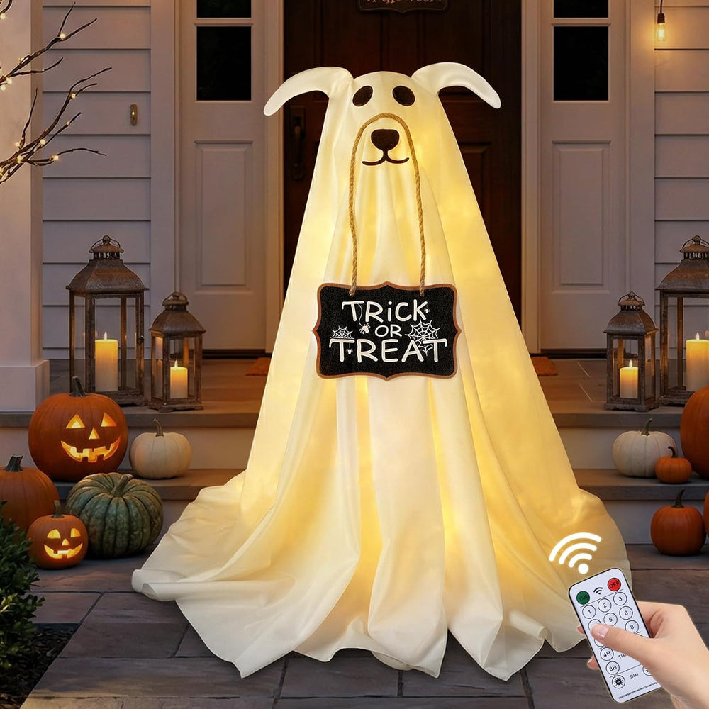 Halloween Decorations, 2 Pack 2.3 FT Light-Up Spooky Ghost Dog with 2 Sign