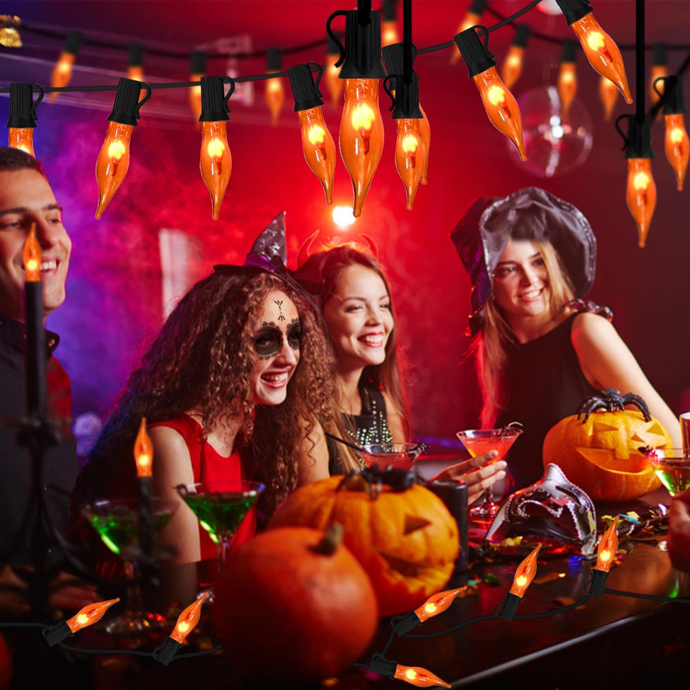 27.8Ft Orange Halloween Lights - Flickering Flame String Lights Orange Flicke...