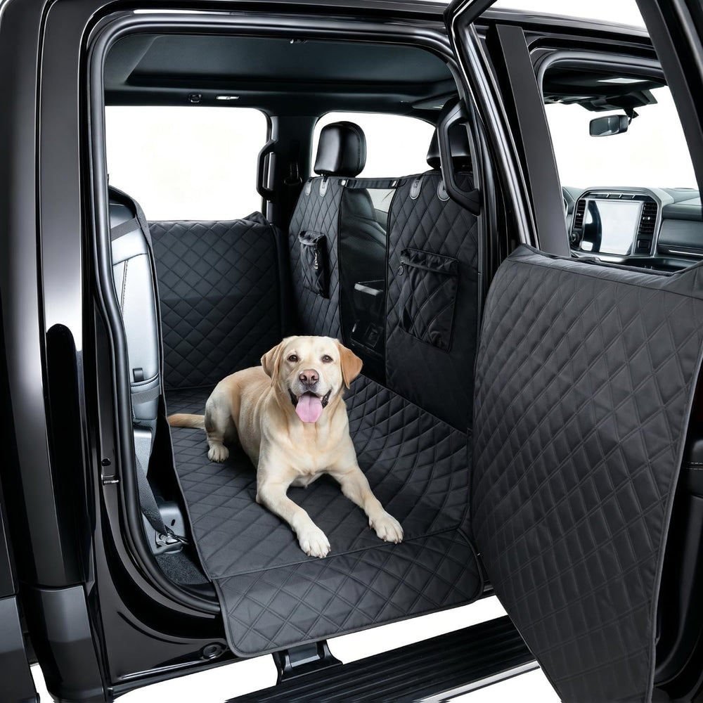 REEVAA Dog Truck Floor Cover with Door Protection, for Back Seat, XL,Black