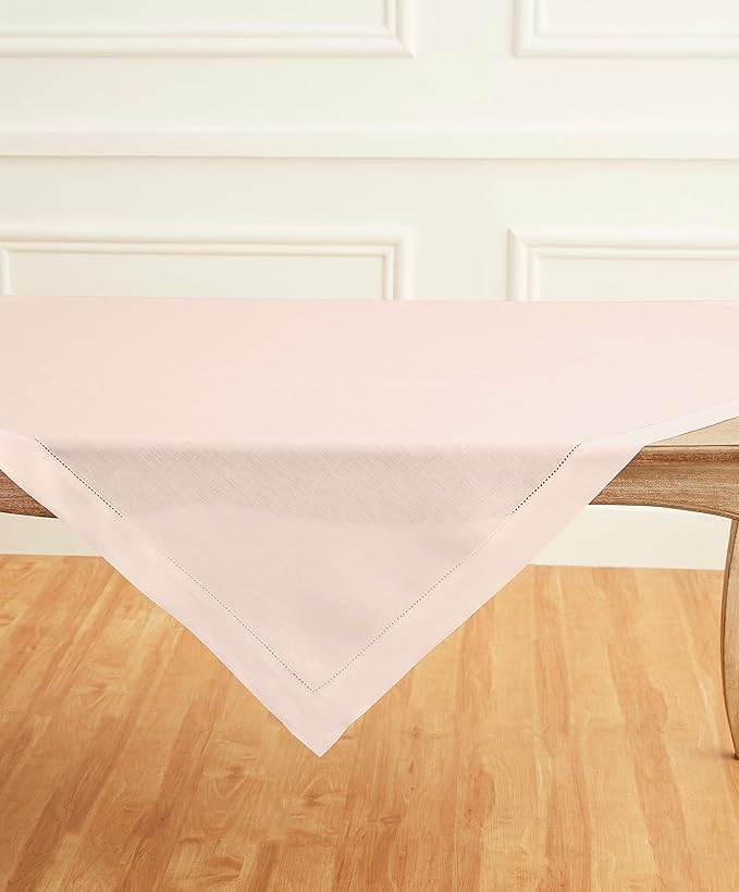 Solino Home Pink Linen Tablecloth 52 x 52 Inch - 100% Pure Linen Square Table...