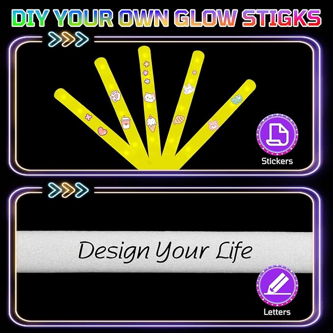 Foam Glow Sticks Bulk, 30 PCS Yellow Light Up Foam Sticks 3 Modes, Glow Party...