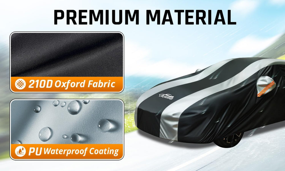 Small Car Cover Waterproof All Weather Protection with Silver Stripe Design,U...