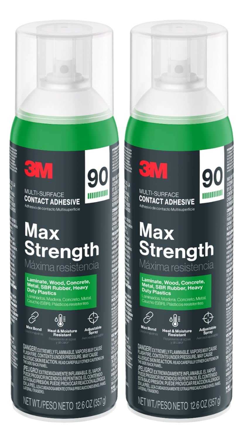 3M Max Strength 90 Contact Adhesive Spray, 12.6 oz (Pack of 2) – Low VOC Heav...