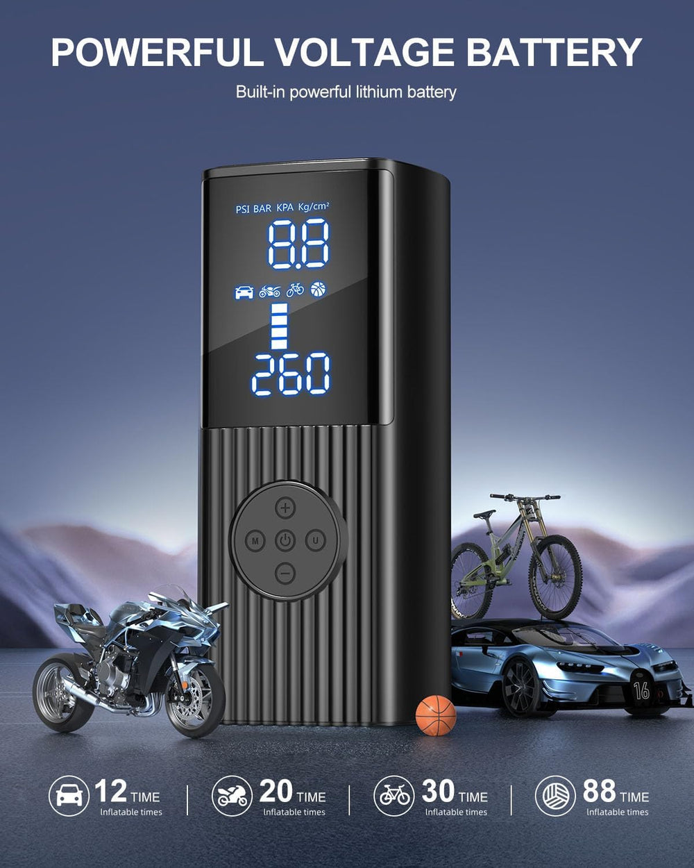 Tire Inflator Portable Air Compressor, 180PSI Cordless Air Pump with LCD Digi...