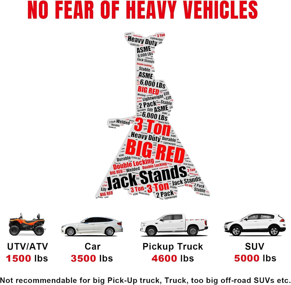 BIG RED T43202 Torin Heavy Duty Steel Jack Stands: 3 Ton (6,000 lb) Capacity ...