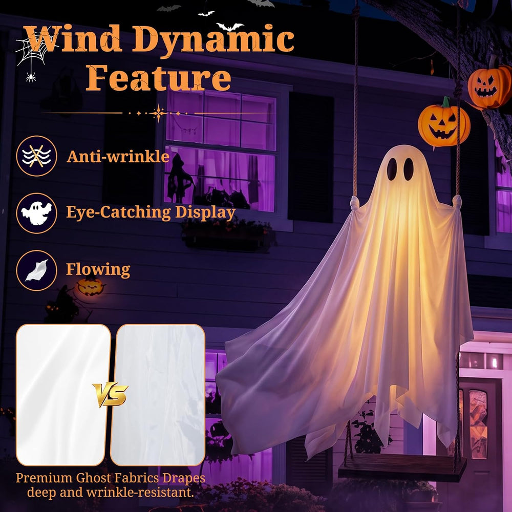 Large 5 FT Hanging Ghost Decor, Swing Ghost Halloween Decorations Outdoor