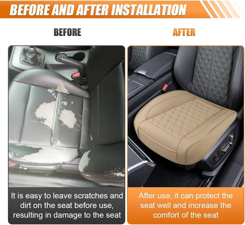 2PCS Luxury Faux Leather Car Seat Cover, Car Seat Cushion, Beige