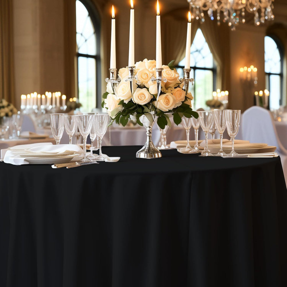 12 Pack Black Plastic Tablecloth 120 Inch Round Disposable Table Cloth, Water...