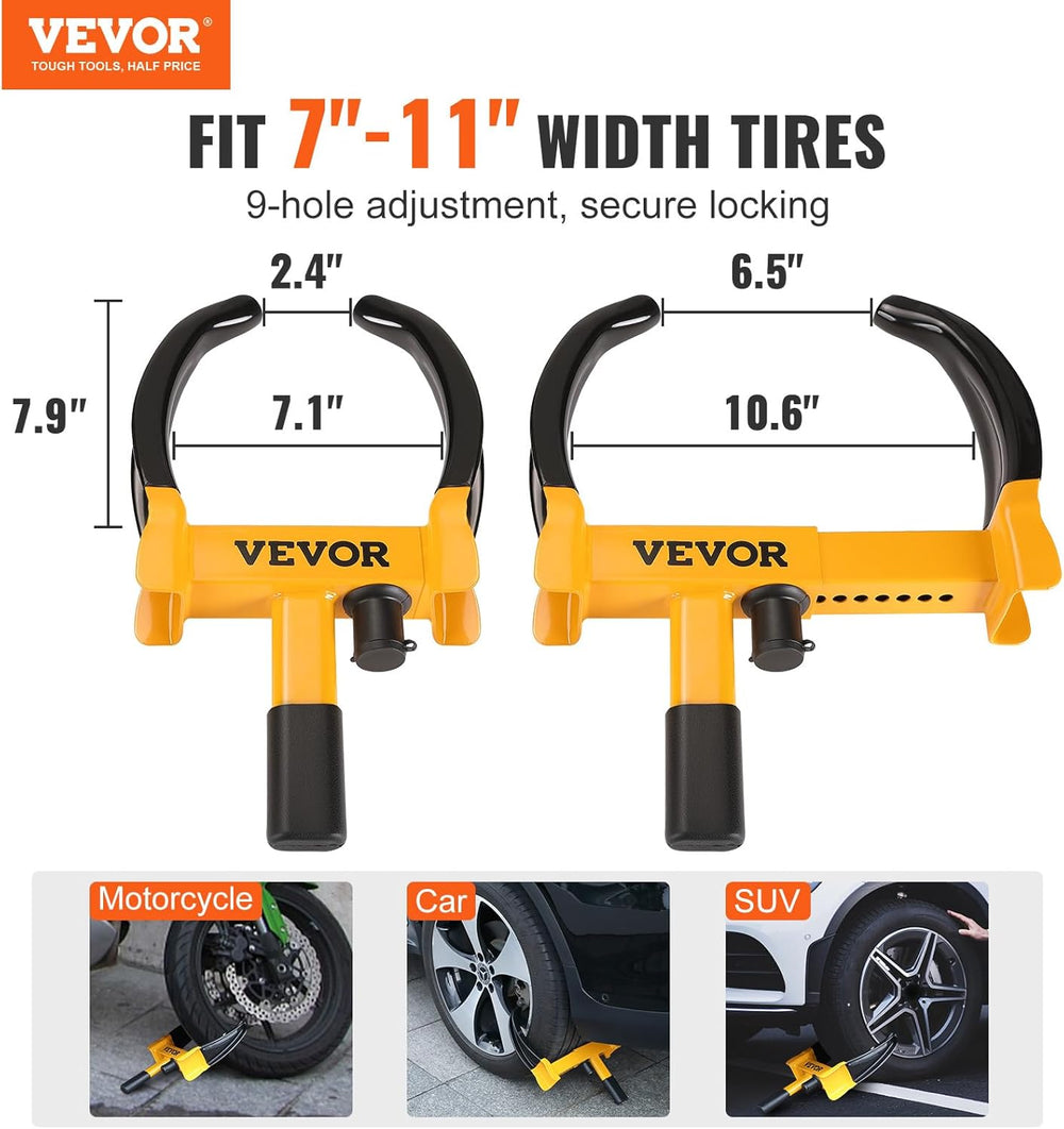 VEVOR Universal Wheel Clamp Lock, 2 Pack Adjustable Anti-Theft Tire Lock, Hea...