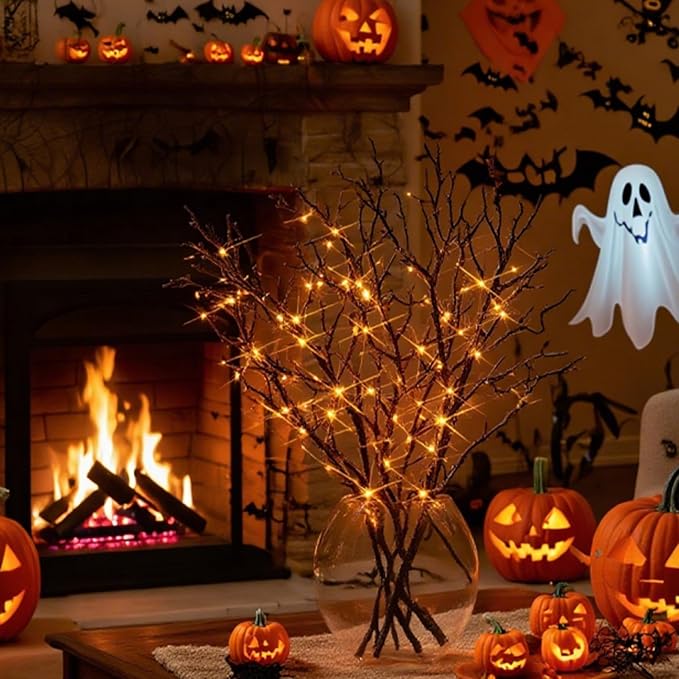 Birchlitland Halloween Branch Lights with Timer Battery Operated 75 LED Orang...