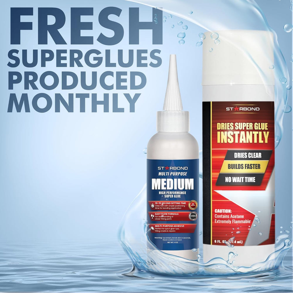 Starbond Medium CA Glue with Activator Bundle (4 oz. + 6 oz.) – Premium Cyano...