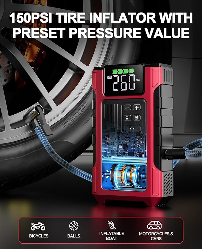 4000A Car Jump Starter with Air Compressor, Portable Charger Jumpstart 12V