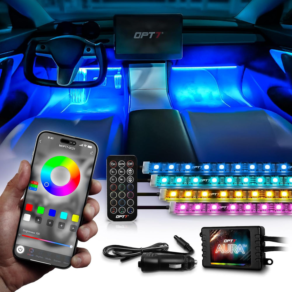OPT7 Aura Pro Multicolor Interior Car Lights with App & Remote, 4PC LED Kit