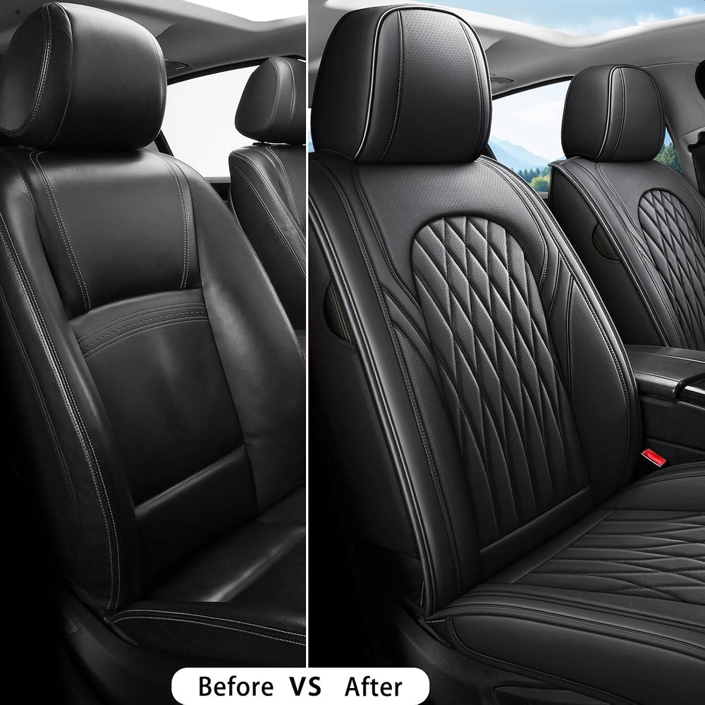 WELLDO Nappa Faux Leather Car Seat Cover Full Set, Black