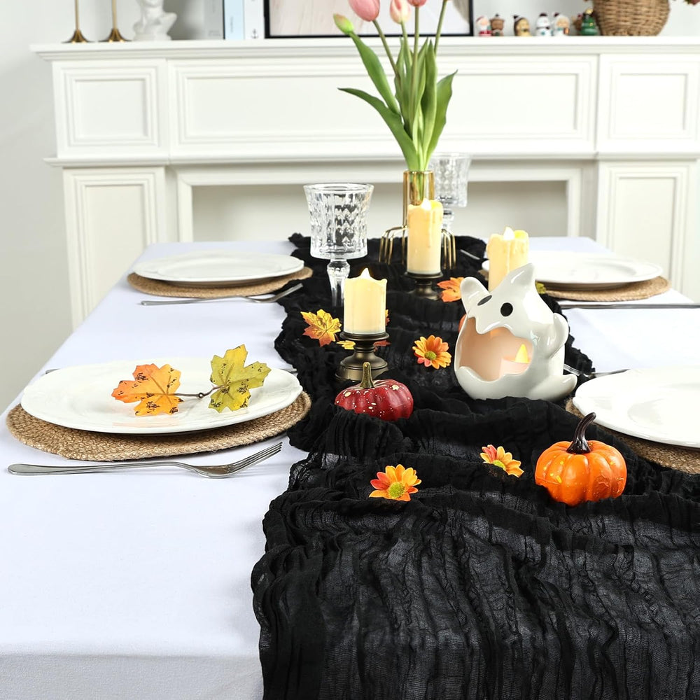 16 Pack Black Cheesecloth Halloween Table Runner 10ft 23x120 Inch